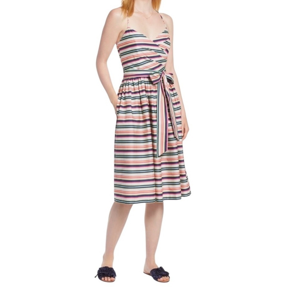 NWT 1901 Nordstrom Multi Striped Strappy A-Line Midi Dress Womens Size 14 Preppy